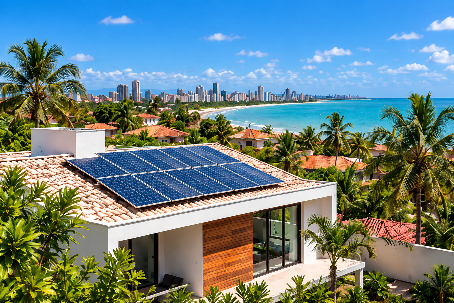 Imagem ilustrativa de uma casa com painéis solares no telhado